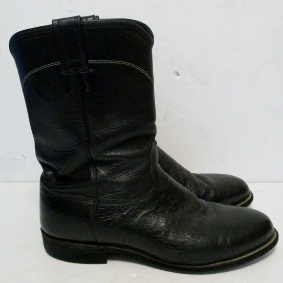 Men\'s Larry Mahan Stingray Leather Western Cowboy Boots Size 9 E Black Pull On main image 11